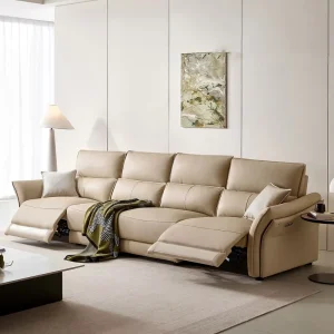 Luxury Cinema Recliner Sofa Genuine Leather Electric Adjustable Headrest Armrest High Back with Remote Control for Hotel Villa