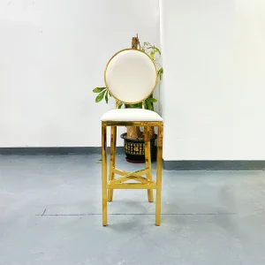 Luxury Circular Back Counter Height Stool Golden Metal Frame White Leather Bar Chair for Cafe Lounge