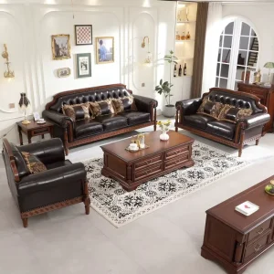 Luxury Classic Sectional Sofa Bed Set Faux Leather for Apartment and Villa Living Room