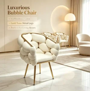 Luxury Cloud Bubble Design Upholstered Side Chair Soft Velvet Makeup Chair with Golden Steel Legs
