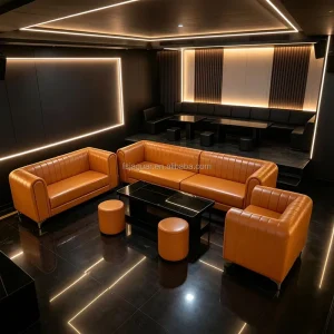 Luxury Commercial Bar Furniture Set Segmented Modular Vertical Channel Tuft Dark Stainless Steel Curved Booth Sofa Modern