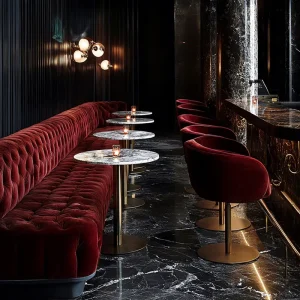 Luxury Commercial Red Round Marble Velvet Sofa Bar Restaurant Chairs with Table Booth Seating Furniture for Hotel
