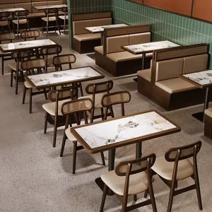 Luxury Commercial Restaurant Booth Seating Table Chair Cafe Furniture Set 3D Layout Service for Western Restaurant