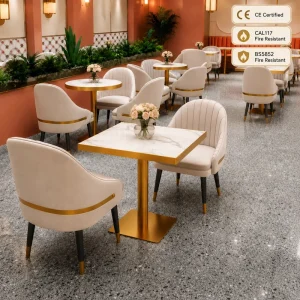 Luxury Commercial Restaurant Furniture Set Metal Leg Microfiber Leather Chairs Table for Cafe Hotel Project