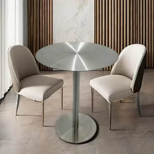 Luxury Contemporary Bar Table Set Brushed Silver Stainless Steel Dining Table Home Furniture 6 Seater Parties