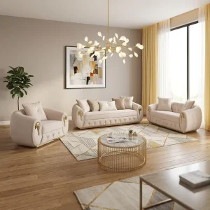 Luxury Convertible Tufted Modern Modular Sectional Fabric Sofa Set with Gold Stainless Legs for Apartment Home Hotel Use