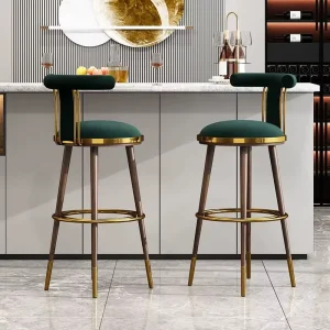 Luxury Counter Stool Modern Designer Solid Walnut Wood Barstool Upholstered Backrest Chair for Villa Kitchen and Home Bar