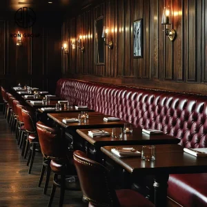 Luxury Custom Hotel Restaurant Furniture Tufted Upholstered Leather Booth Seating Square Wood Table and Chair Set