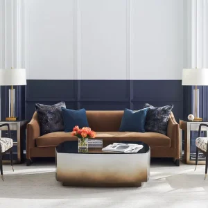 Luxury Custom Ombre Finished Solid Wood Coffee Table with Silver Leaf Inlay for Mansions Villas Hotel Decoration