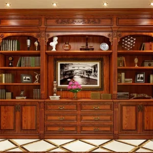 Luxury Custom Solid Oak Wood Bookcase Classical Library Furniture Villa Project Built in Bookshelf Study Room Storage Cabinet