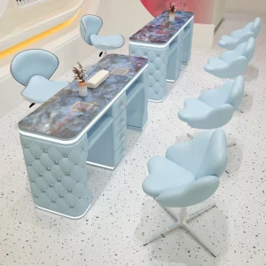 Luxury Custom made Wooden Base Single Manicure Table with Marble and Glass Surfaces for Spa Nail Salon Furniture