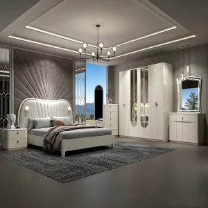Luxury Customized Bedroom Furniture Set with King Queen Size Beds Modern Design for Apartment Hotel Use 4 Drawers HDF Material