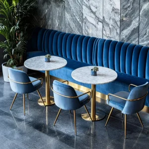 Luxury Customized Comfortable Blue Marble Velvet Hotel Restaurant Commercial Grade Eco Friendly Durable Sofa Bench Booth Seating