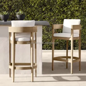 Luxury Customized Home Furniture Bar Stool Restaurant Outdoor Solid Wood Frame High Bar Dining Lazy Chairs with Cushion