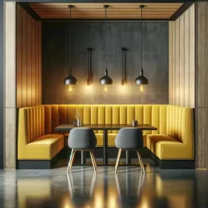 Luxury Customized Restaurant U Shape Yellow Leather Fabric Wooden Frame Sofa Curved Booth Seating Commercial Furniture Set