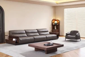 Luxury Dark Brown Full Cowhide Modular Sofa Customizable L Shaped Sectional Leather Couch for Home Hotel