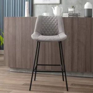 Luxury Dark Gray Fabric Diamond Design Bar Stool High Bar Chairs for Bar Table
