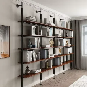 Luxury Design Modern Metal Space Saving Bookshelf with 6 Shelves Wall Mount Home Office Living Room Furniture