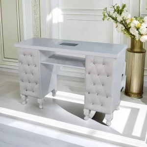 Luxury Design Wood Mobile Art Grey Nail Station Furniture Nail Table Set with Drawers