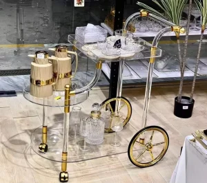 Luxury Dessert Trolley Acrylic Bar Carts for Home Bar Cart with Wheels Hotel Food Trolley