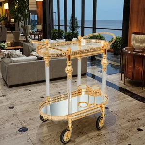 Luxury Double Glass Hotel Trolley High Quality for Kitchen Dining Living Room Use Golden Color