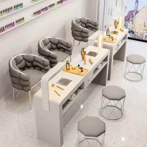 Luxury Double Layer Nail Tables Set Modern Marble Top Manicure Table and Chair Furniture