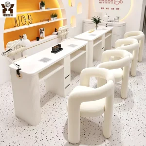 Luxury Double Manicure Table Set Nordic Fluted Nail Salon Station with Dust Collector Storage Drawers Beauty Salon Furniture