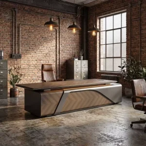 Luxury Durable Eco Friendly 3D Texture Executive Desk High Gloss Taiho Painting 3H Hardness Wireless Charging CEO Boss Office