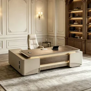 Luxury Durable PVC Material L Shaped Executive Office Table with Modern Design for Home or Office