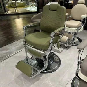 Luxury Electric Barber Chair Reclining 360 Degree Rotation Hydraulic Height Adjustment Durable Aluminum Construction Leather