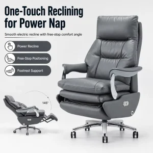Luxury Electric Reclining Executive Office Chair with Lumbar Massage and Footrest for Boss Manager
