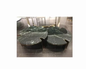 Luxury Emerald Steel Nesting Coffee Table Modern Design with Gilded Details Eco-Friendly Art Choice for Villa Living Room