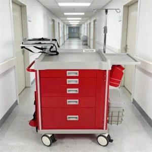 Luxury Emergency Trolley Hospital Medical Crash Cart 5 Drawers Silent Wheels Steel+Aluminium+ABS 1 Year Warranty Medical Class I