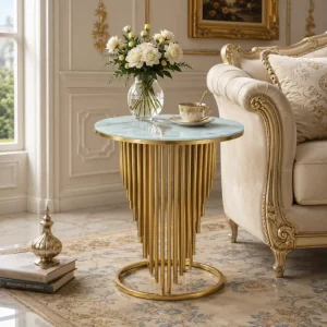 Luxury European Marble Side Table Gold Stainless Steel End Table Modern Living Room Sofa Corner Table