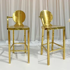 Luxury Event Party Modern Stainless Steel High Bar Chair Wedding Armrest Gold Bar Stools for Restaurants