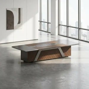 Luxury Executive Boardroom Table High Gloss Taiho Painting 3H Hardness CEO Meeting Desk Sustainable E1 Eco Board