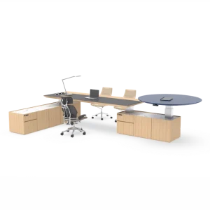 Luxury Executive Multi Surface Electric Standing Desk Dual Independent Adjustable Tops L Shaped CEO Workstation with Storage