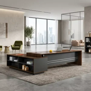 Luxury Executive Office Desk 1.8M Manager Workstation Solid Wood Veneer Leather Top Computer Desk with Storage Drawers