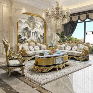 Luxury Fabric Sofa Couch Set Royal Carved Wooden Sofas Modern Nordic Living Room Furniture Set