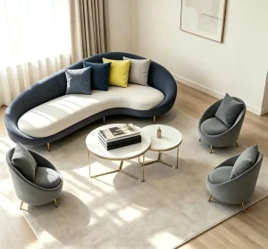 Luxury Fabric Tufted Synthetic Leather Eco Friendly Sectional Office Modern Cloud Modular White Semi Circle Set Living Room