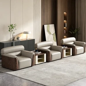 Luxury Faux Leather Three Seat Sponge Filled Modern Executive Sofa with Solid Wood Legs Office Hotel Living Rooms