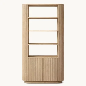 Luxury Fluted Solid Wood Bookshelf Large Storage Cabinet Display Shelving Unit for Executive Office Home Living Room