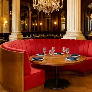 Luxury French Vintage Curved Booth Bench Red Channel Tufted Corner Booth for Restaurant Dining Table Set
