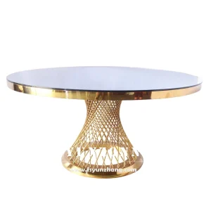 Luxury Furniture Event Party Glod Stainless Steel Glass Fishnet Round Banquet Hall Tables for Wedding