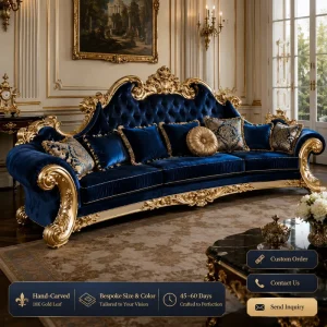 Luxury Furniture Sofa Set Hand Carved Solid Wood 18K Gold Leaf Gilded Palace Style Living Room Furniture Bespoke Colors
