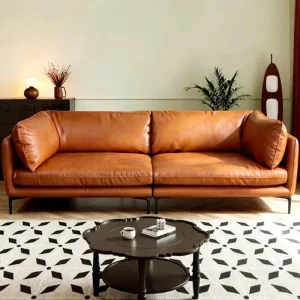 Luxury Genuine Leather Modular Sofa Bed Living Room Brown Top Grain Leather Minimalist Modern Furniture