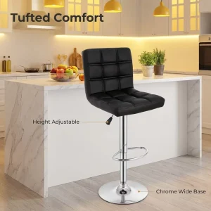 Luxury Global Fast Delivery High Back Bar Chairs Square Tufted Leather Metal Base Swivel Adjustable for Boutique Hotel Cigar