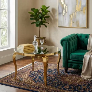 Luxury Gold Curved Leg Round Table Mirror Top Living Room Coffee Table Hotel Banquet Side Table