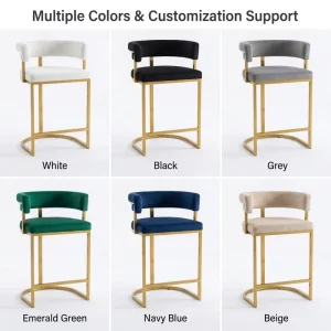 Luxury Gold Metal Bar Chair Channel Tufted Wrap-Around Backrest U-Shaped Base Counter Stool for Kitchen Island Dining