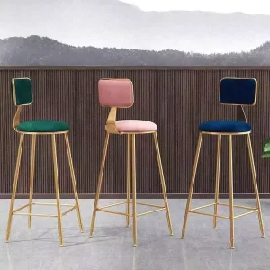 Luxury Gold Metal Frame Velvet Bar Stool Square Back Counter Height Stool Multi Color for Cafe Kitchen Bar